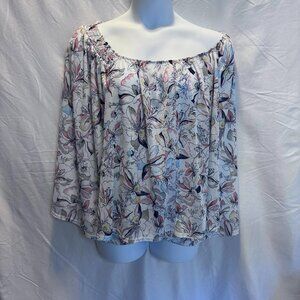 Lane Bryant Size 22/24 Coral Floral Circle Top Chiffon Drapey Flutter Sleeve